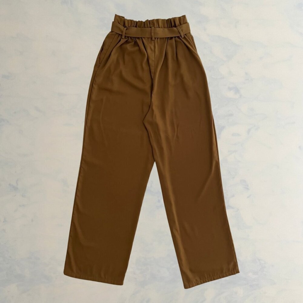 A New Day Tan Paper Bag Waist Wide Leg Trousers - Picture 2 of 7